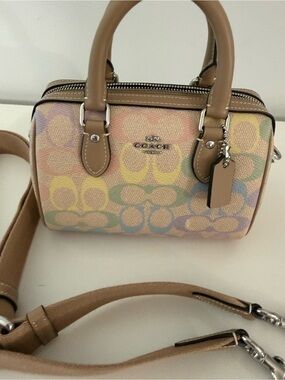 NWT Coach Mini Rowan Crossbody Bag In Rainbow Signature Canvas CDC39 Sand Multi
